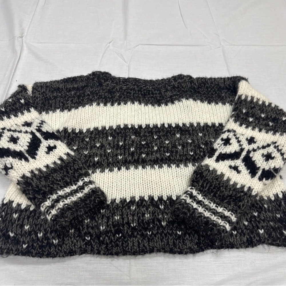 Free People Black White Cropped Fair isle Boho Sweater S Alpaca Vanessa Size M - Picture 2 of 3